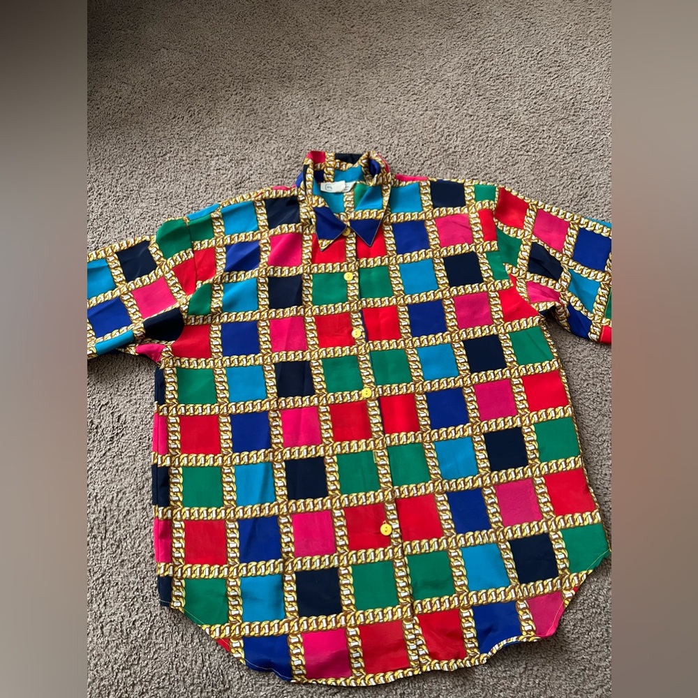 Vintage Colorful Checkered Button-Up Shirt. READ DESCRIPTION